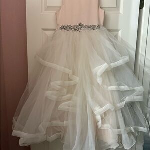 Charming Pink and White Kids Dress with Sparkling Waist